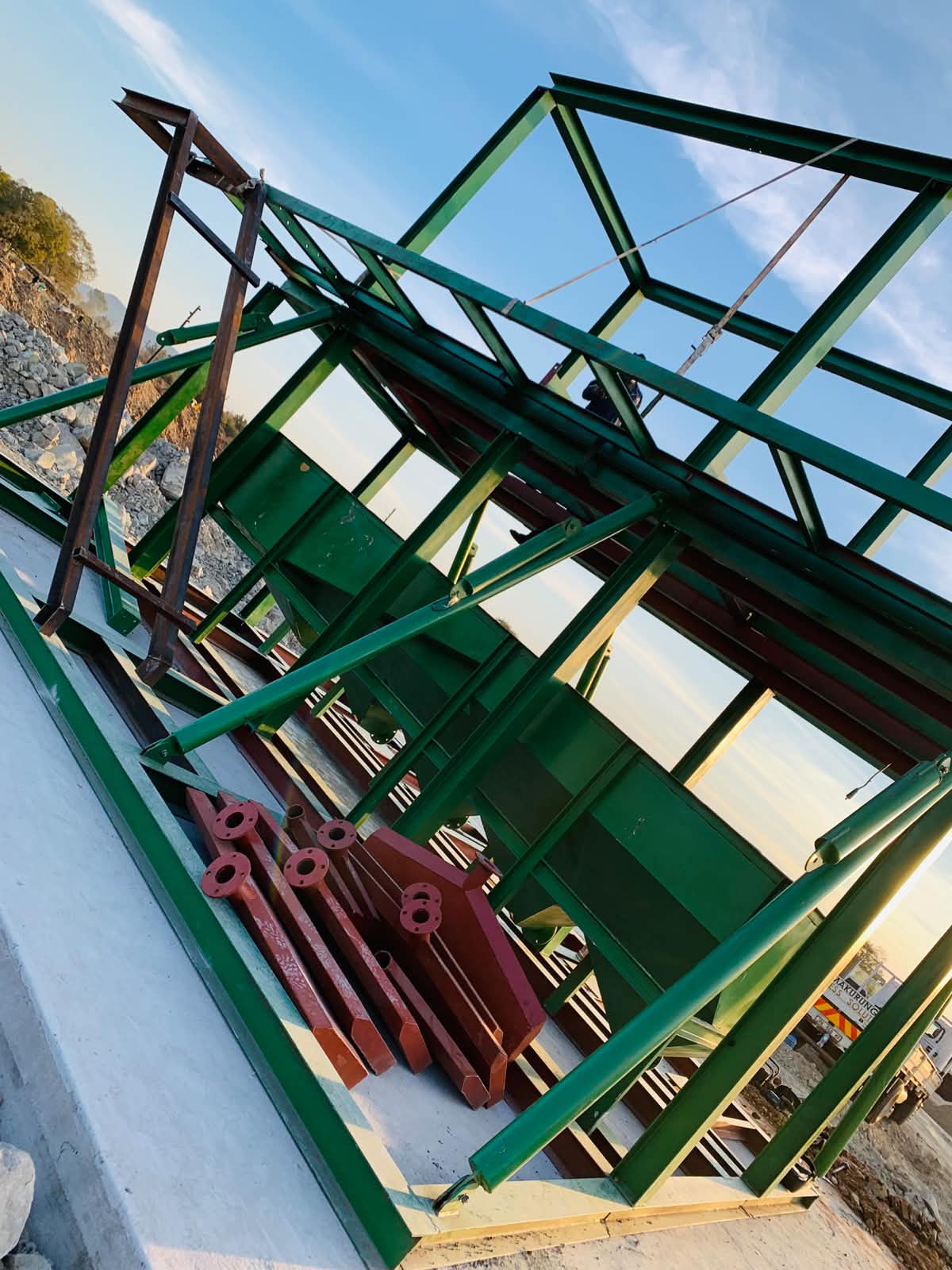 Erected plant frame on slab
